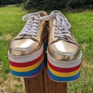 Rainbow and gold platform shoes